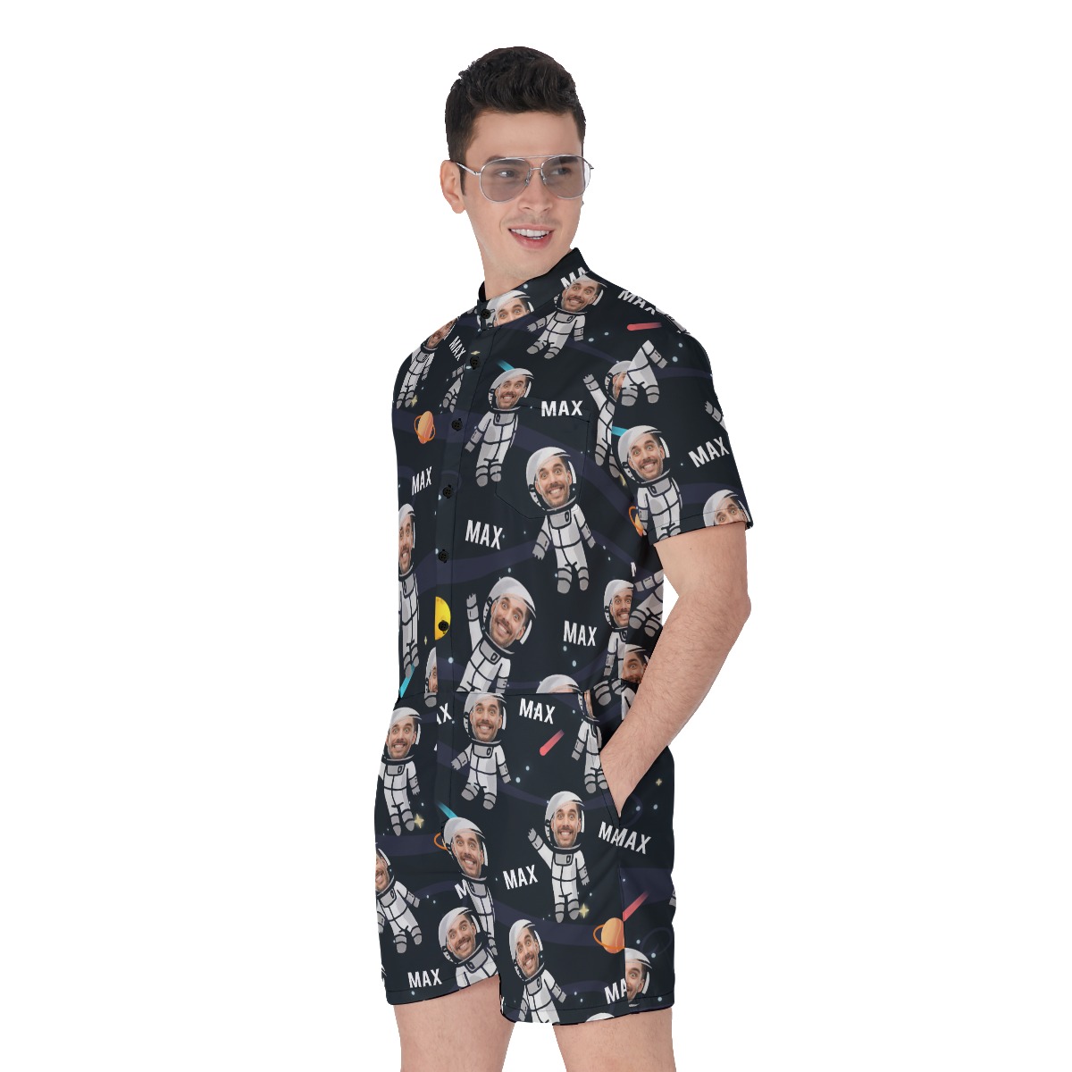 Funny Custom Face Astronaut In Space Men's Summer Romper