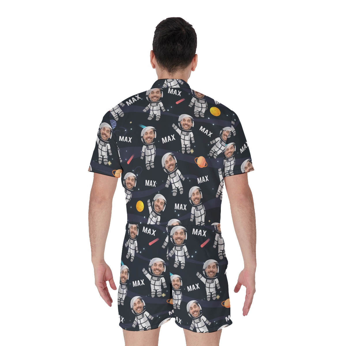 Funny Custom Face Astronaut In Space Men's Summer Romper