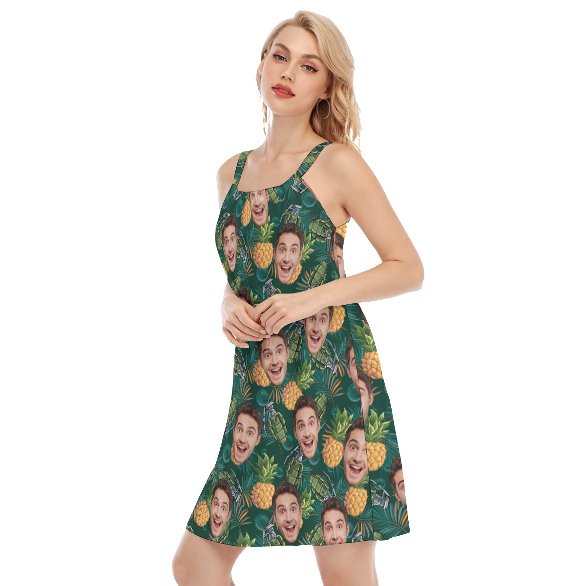 Custom Face Pineapple Tactical Hawaiian Cami Dress For Women