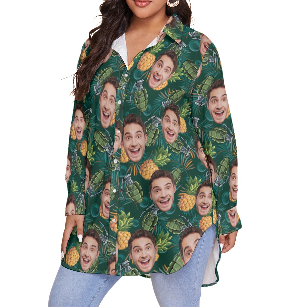 Custom Pineapple Tactical Hawaiian Plus Size Shirt With Face