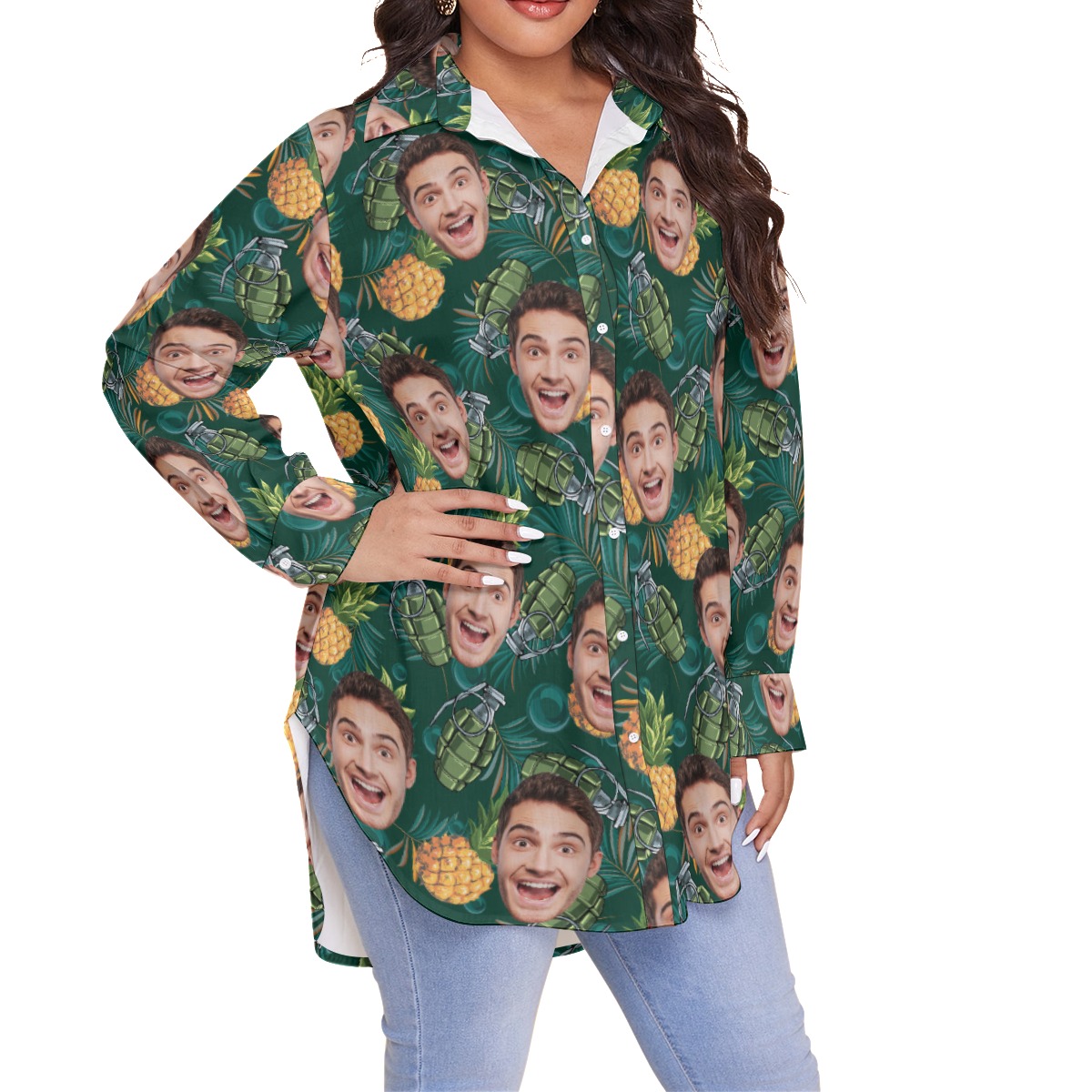Custom Pineapple Tactical Hawaiian Plus Size Shirt With Face