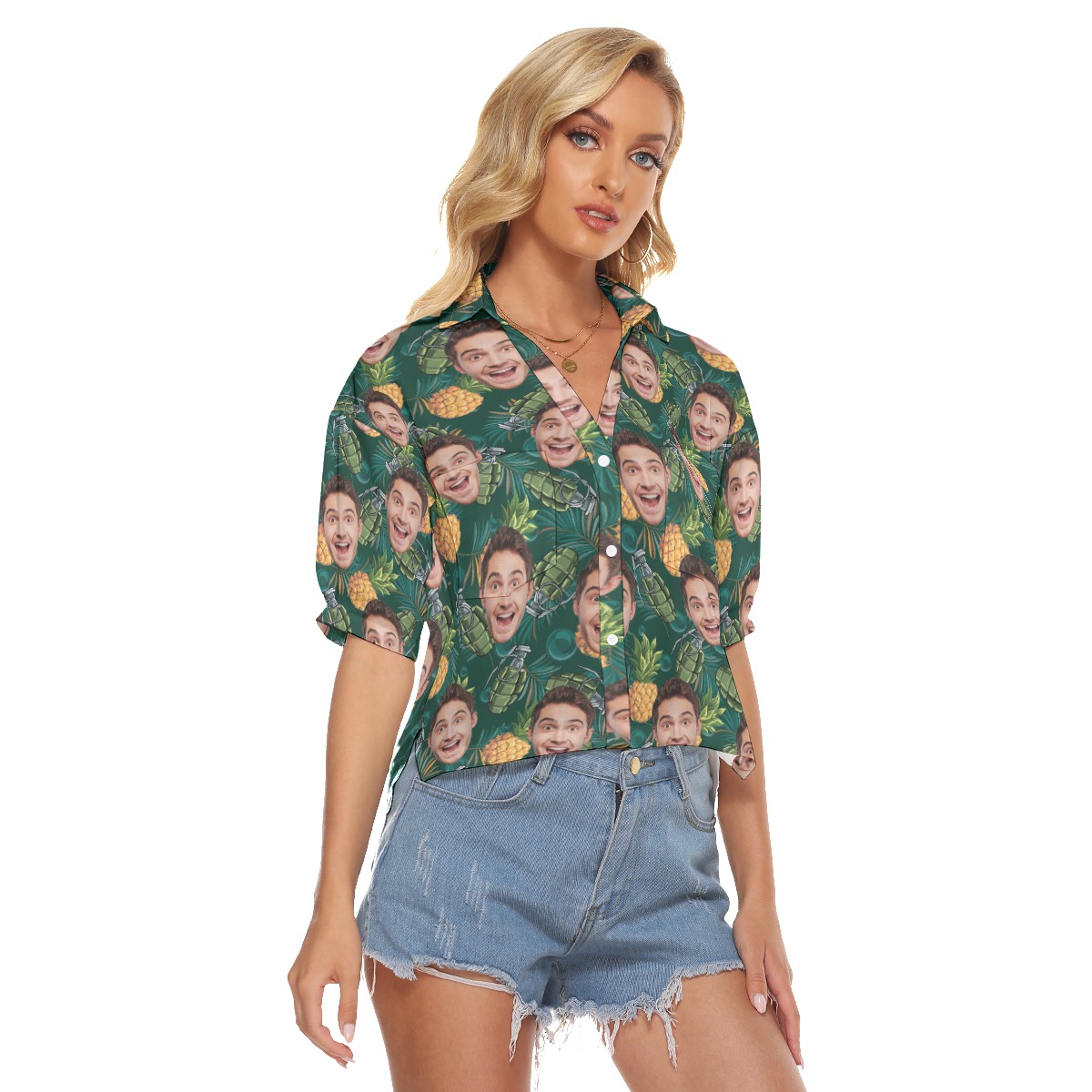 Funny Pineapple Grenade Aloha Crop Top Shirt With Custom Face