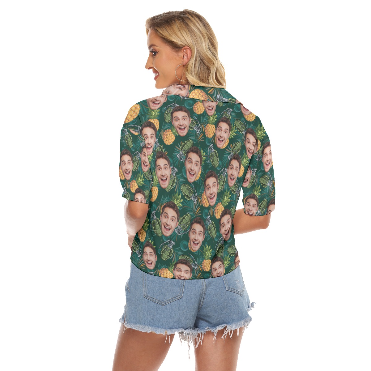 Funny Pineapple Grenade Aloha Crop Top Shirt With Custom Face