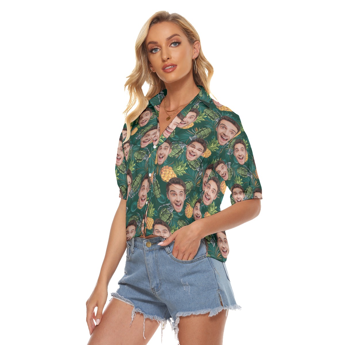 Funny Pineapple Grenade Aloha Crop Top Shirt With Custom Face