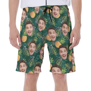 Tropical Pineapple Tactical Custom Face Hawaiian Swim Trunks For Men