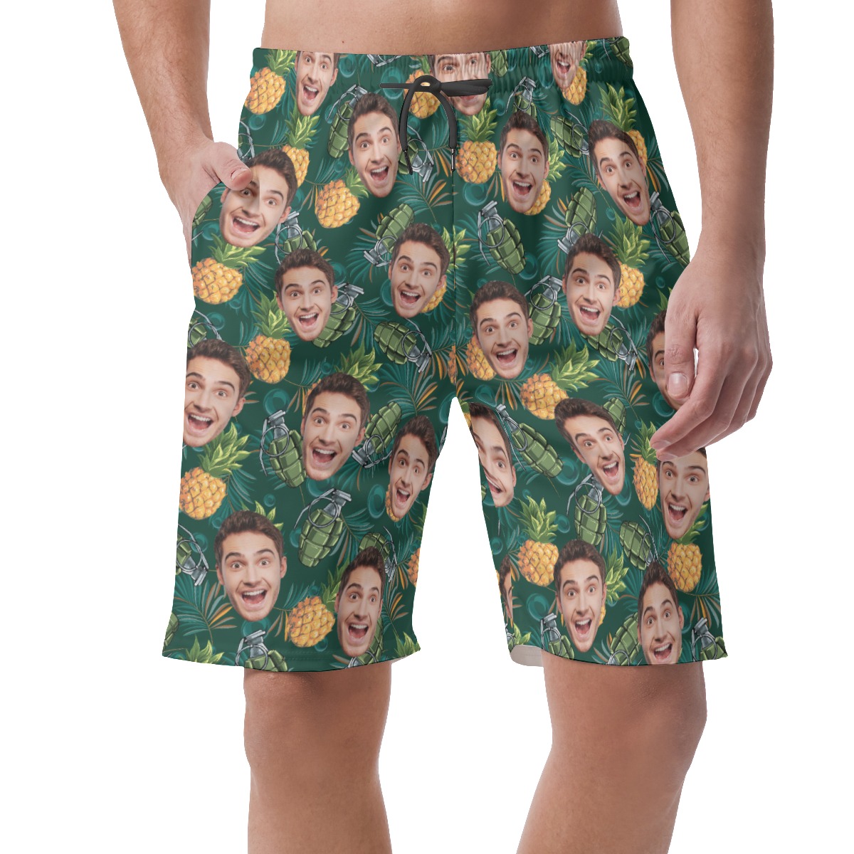 Funny Pineapple Grenade Custom Face Hawaiian Beach Shorts For Men - variant image 1