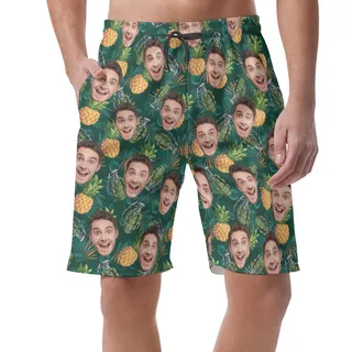 Funny Pineapple Grenade Custom Face Hawaiian Beach Shorts For Men