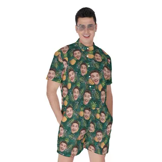 Funny Custom Face Pineapple Grenade Men's Green Hawaiian Romper