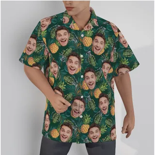 Pineapple Grenade Custom Face Green Hawaiian Shirt