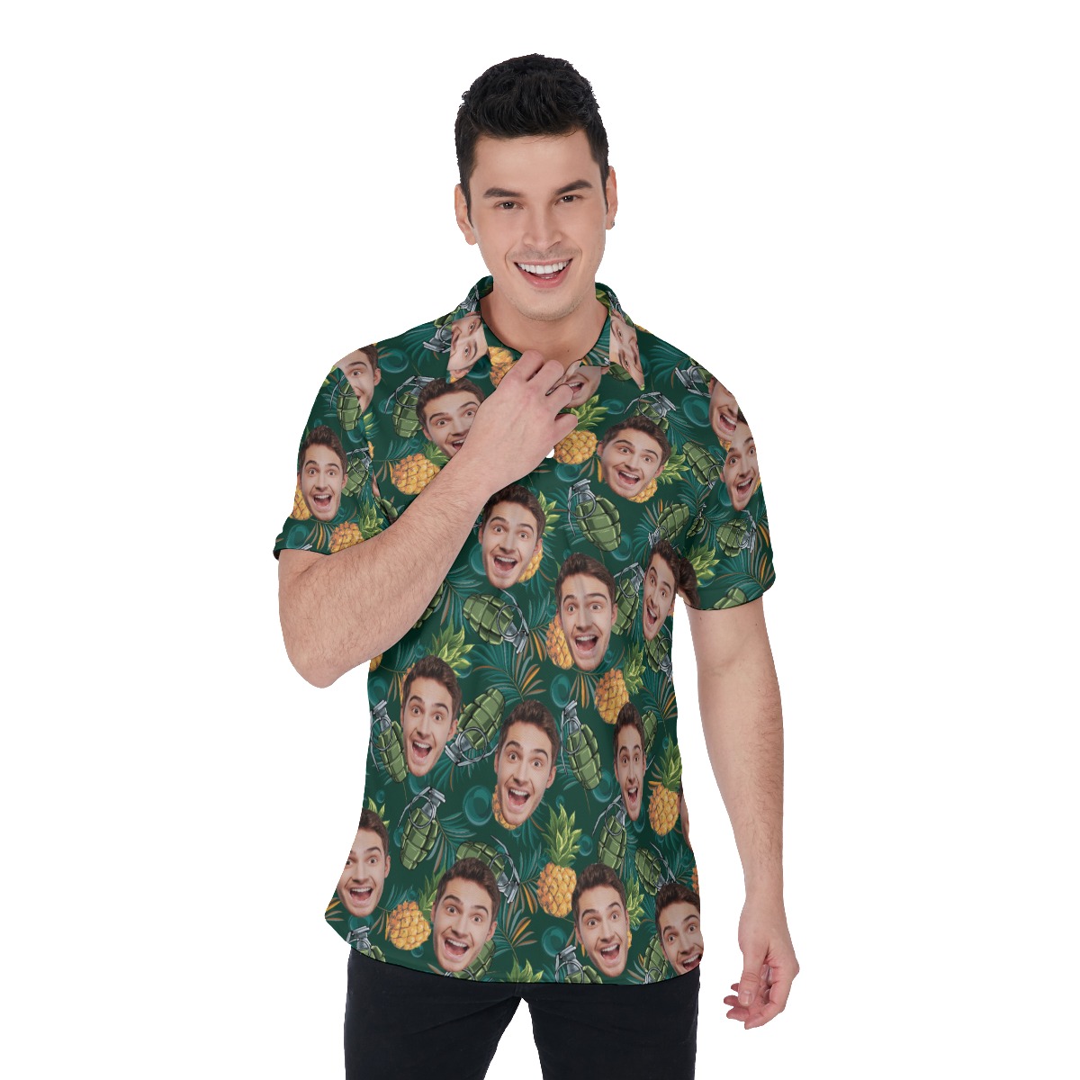 Funny Custom Face Tactical Pineapple Hawaiian Men's Polo Shirt - variant image 1