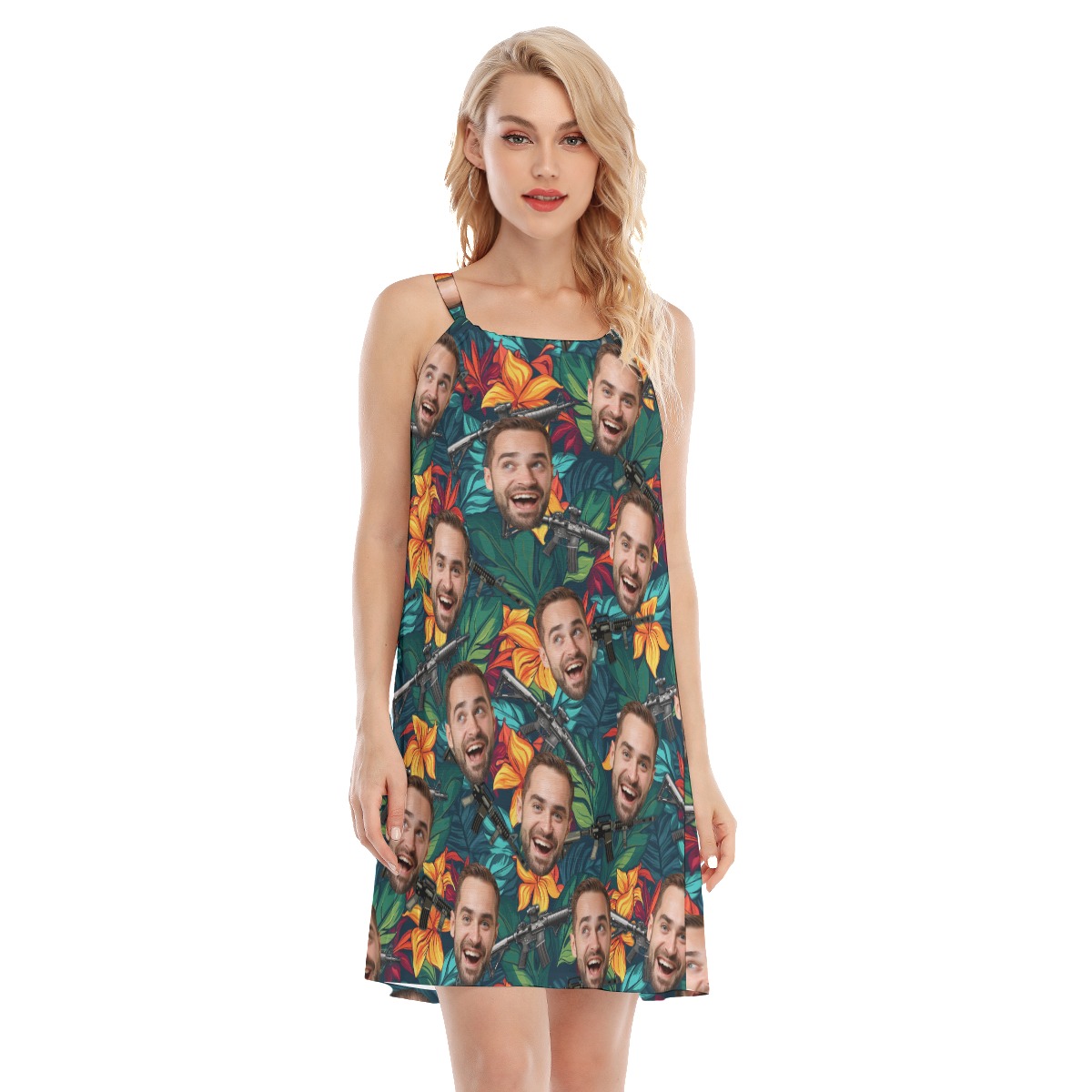 Tropical Tactical Gun Custom Face Aloha Cami Dress For Women - variant image 1