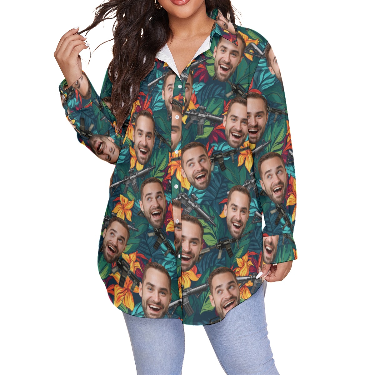 Custom Face Tactical Hawaiian Blouse Shirt For Women - variant image 1
