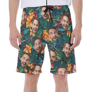 Funny Custom Face Tactical Floral Hawaiian Swimwear For Men
