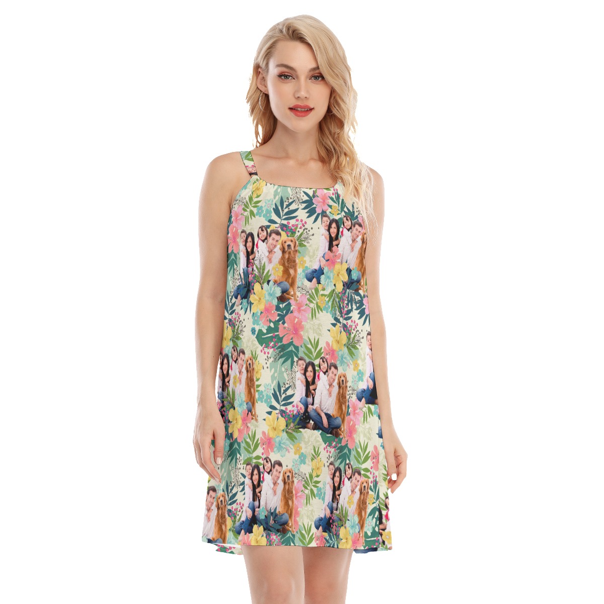 Custom Floral Hawaiian Cami Dress With Family Portraits - variant image 1