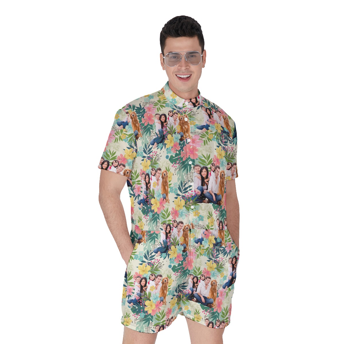 Floral Hawaiian Romper With Custom Family Images - variant image 1