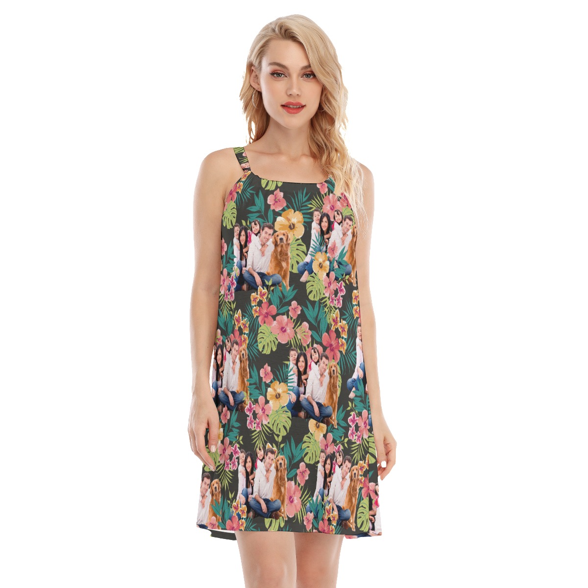 Funny Custom Family Images Floral Aloha Cami Dress - variant image 1