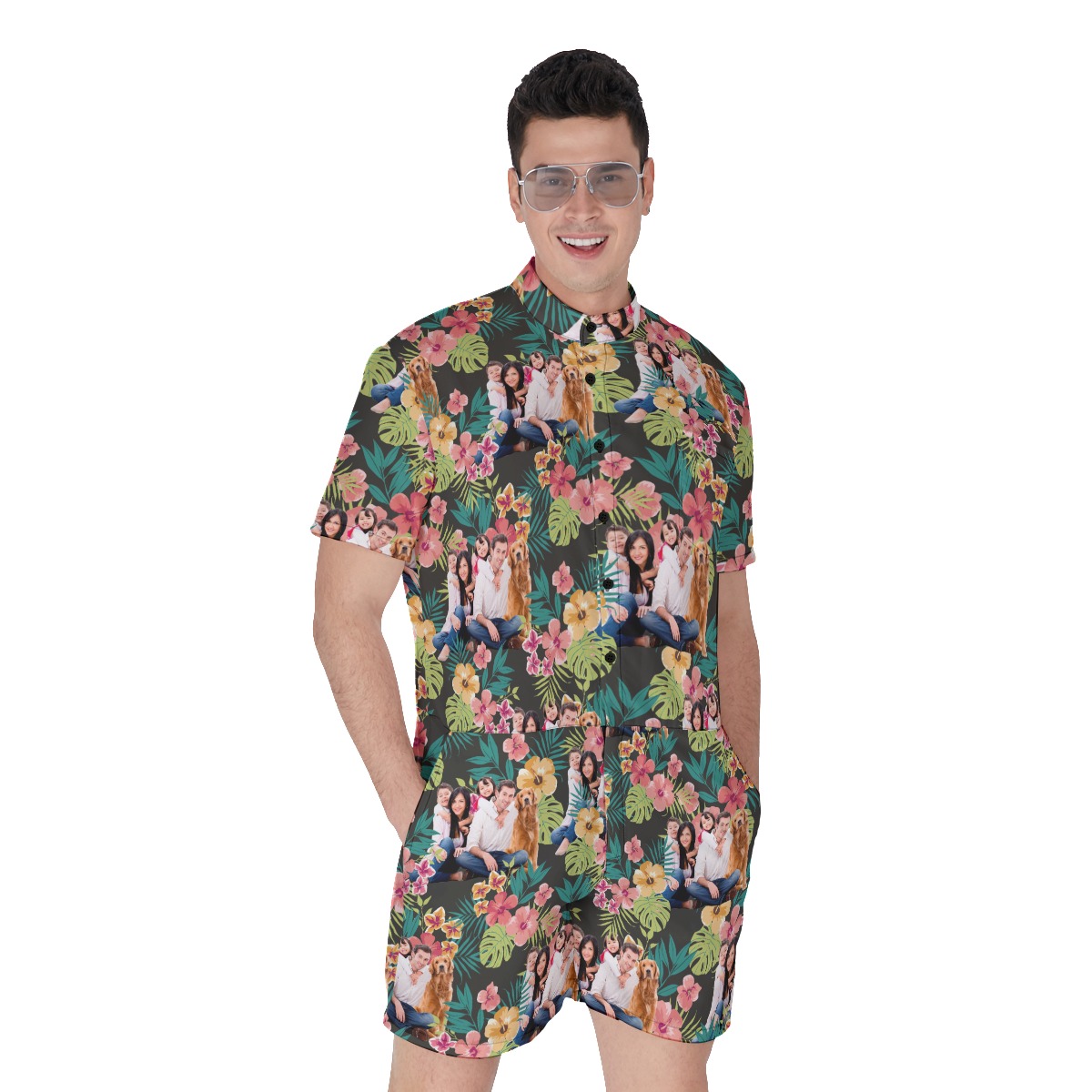 Custom Floral Men's Hawaiian Romper With Family Images - variant image 1