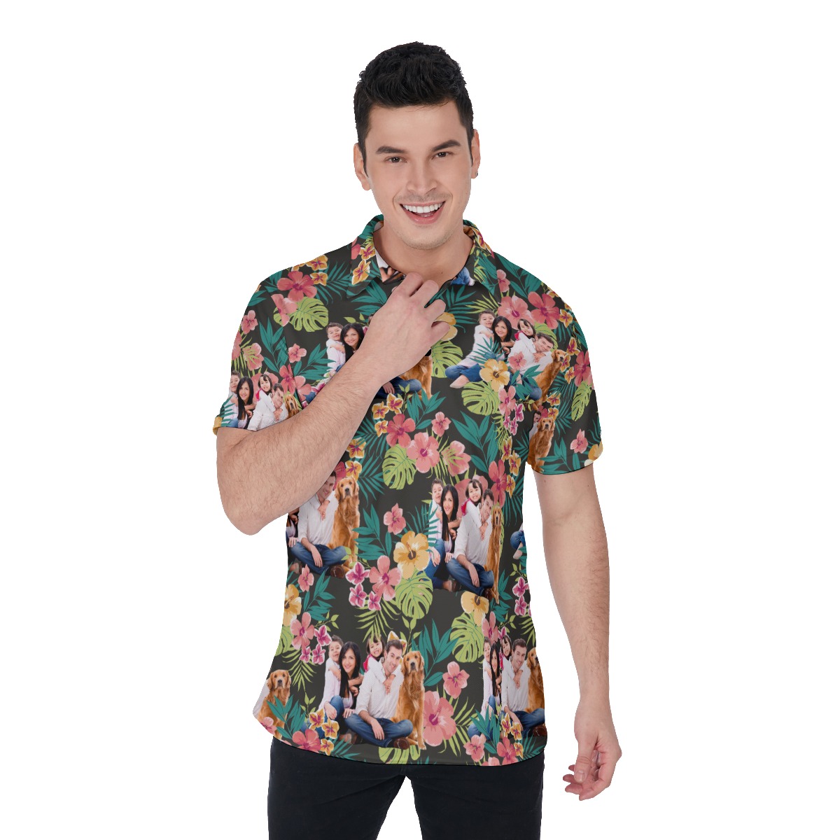 Custom Family Photo Hawaiian Men's Polo Shirt - variant image 1