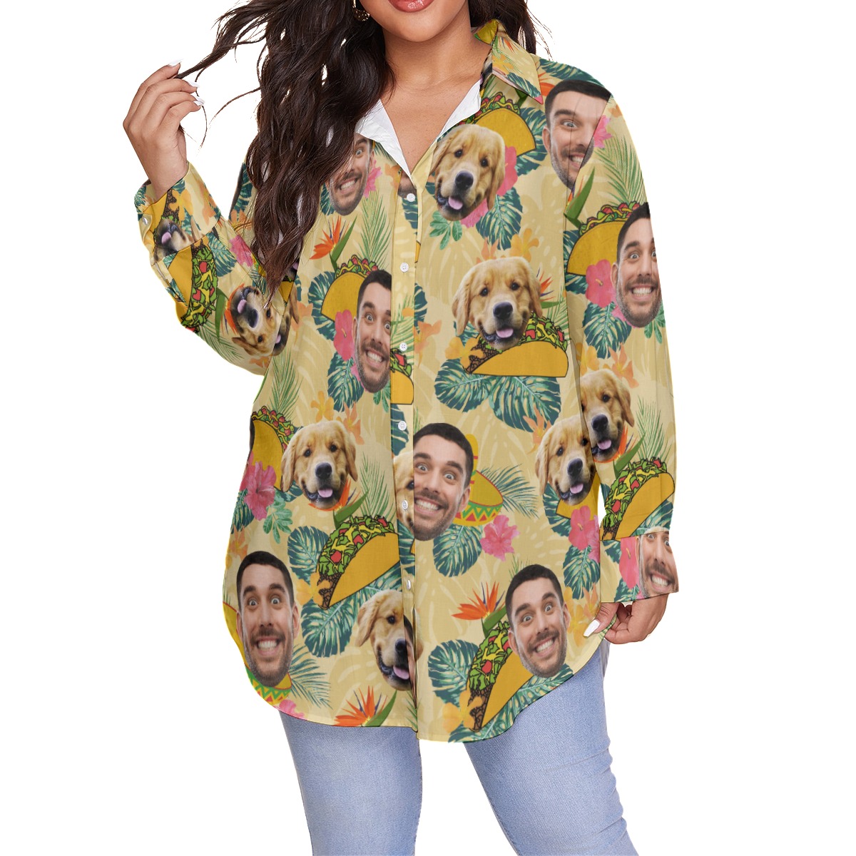 Funny Custom Face Taco Hawaiian Plus Size Shirt For Women - variant image 1