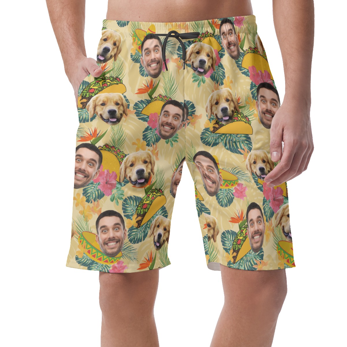Funny Custom Face Taco Tropical Hawaiian Beach Shorts For Men - variant image 1