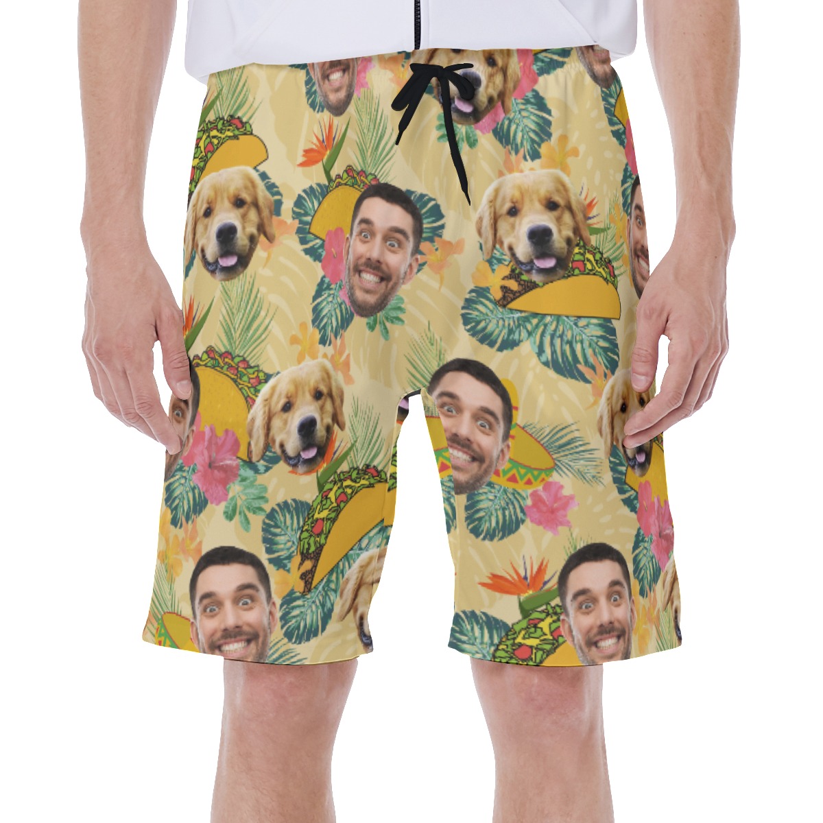 Custom Face Taco Yellow Hawaiian Swim Trunks For Men - variant image 1