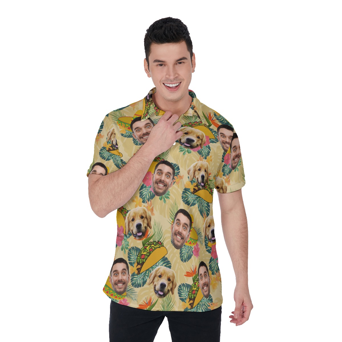 Custom Face Yellow Taco Hawaiian Polo Shirt - variant image 1