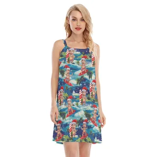 Funny Custom Face Santa Surfing Tropical Aloha Cami Dresses For Women