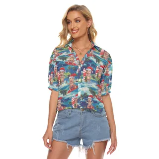 Tropical Santa Surfing Hawaiian Cropped Shirt With Custom Face