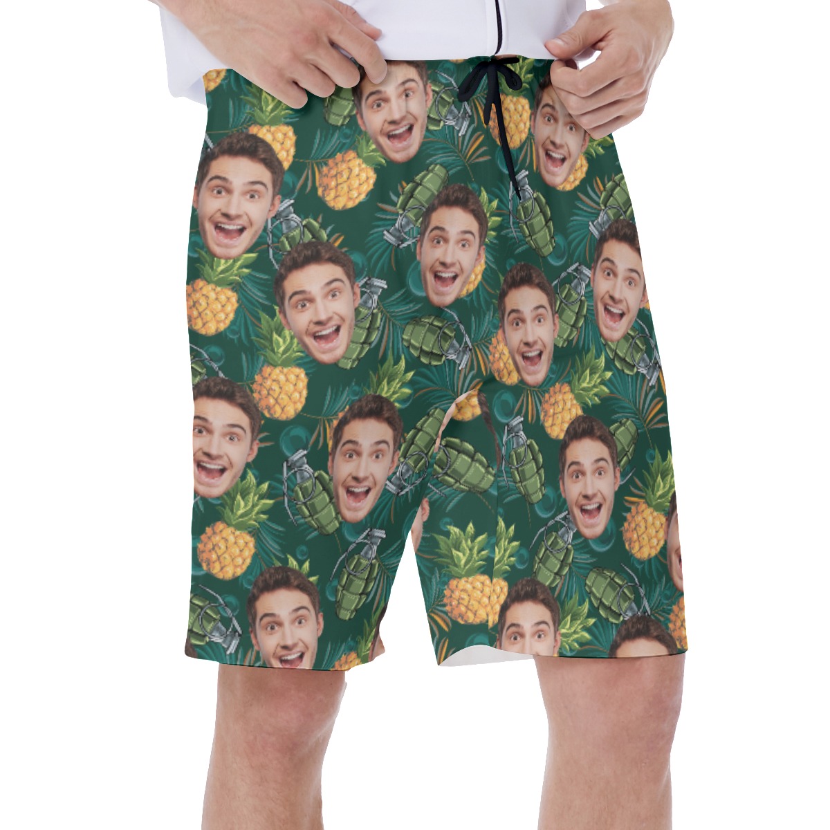 Tropical Pineapple Tactical Custom Face Hawaiian Swim Trunks For Men