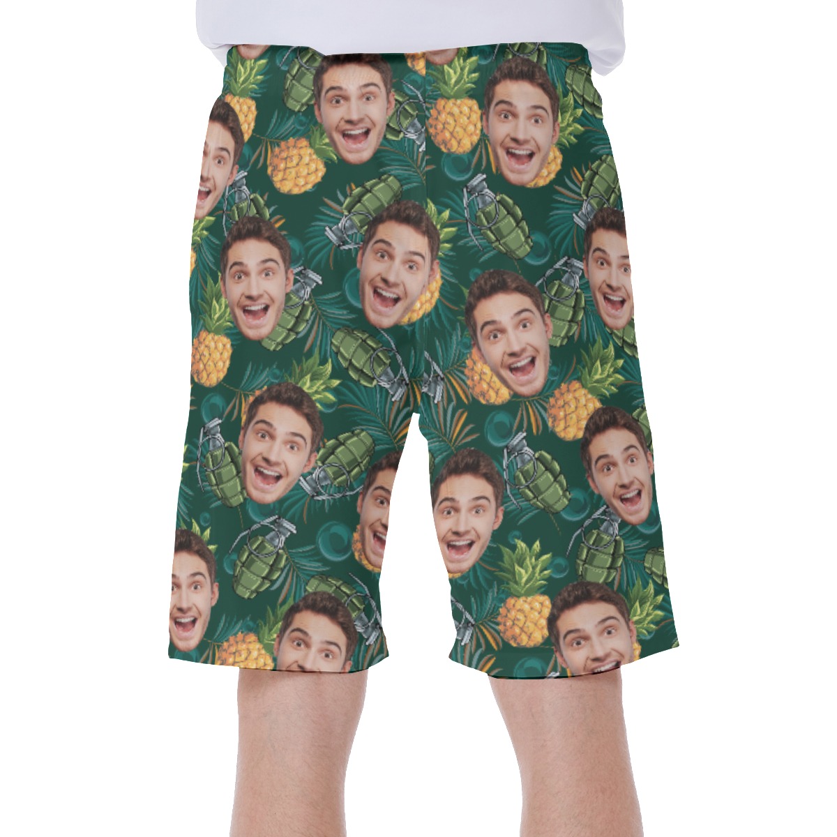 Tropical Pineapple Tactical Custom Face Hawaiian Swim Trunks For Men