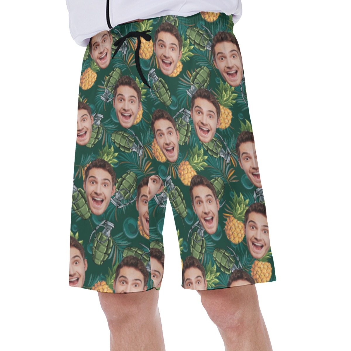 Tropical Pineapple Tactical Custom Face Hawaiian Swim Trunks For Men