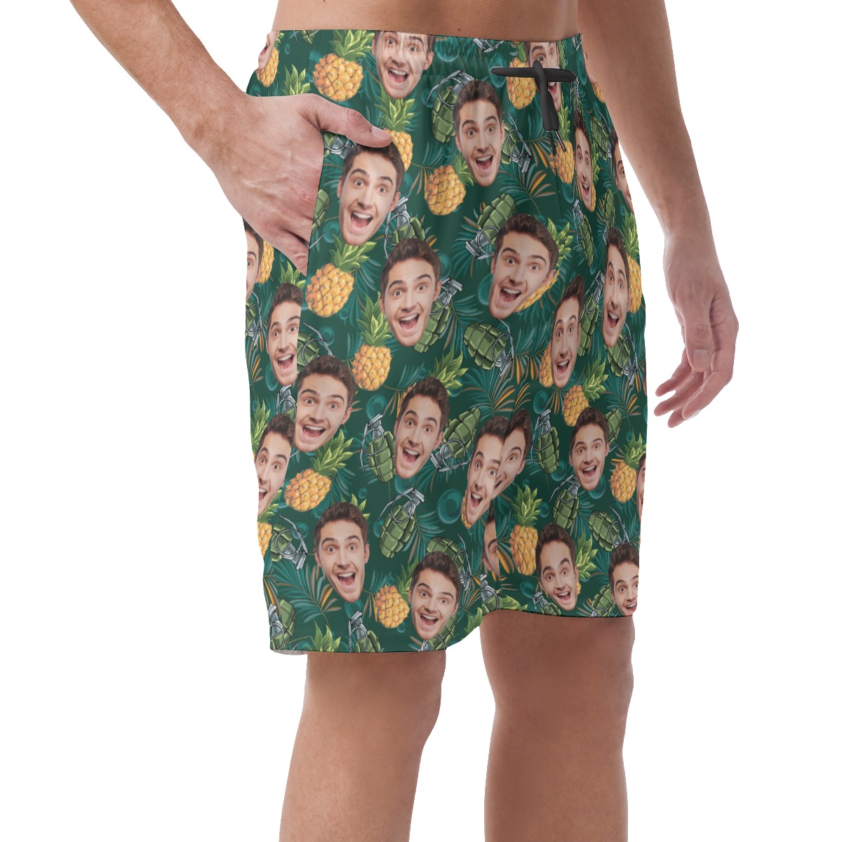 Funny Pineapple Grenade Custom Face Hawaiian Beach Shorts For Men