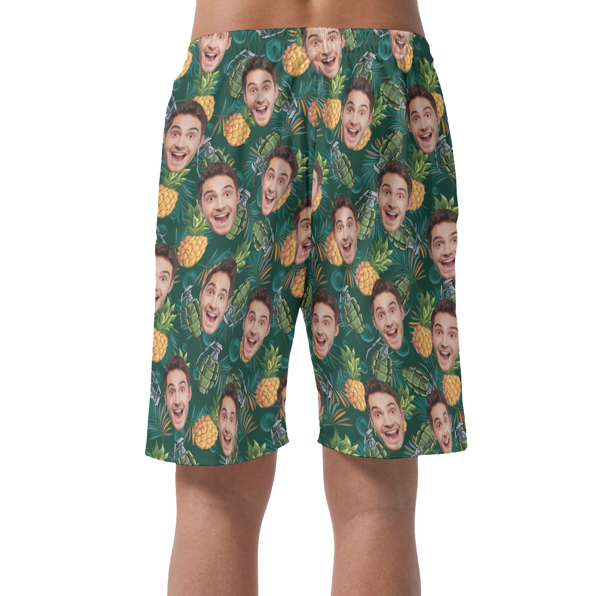 Funny Pineapple Grenade Custom Face Hawaiian Beach Shorts For Men
