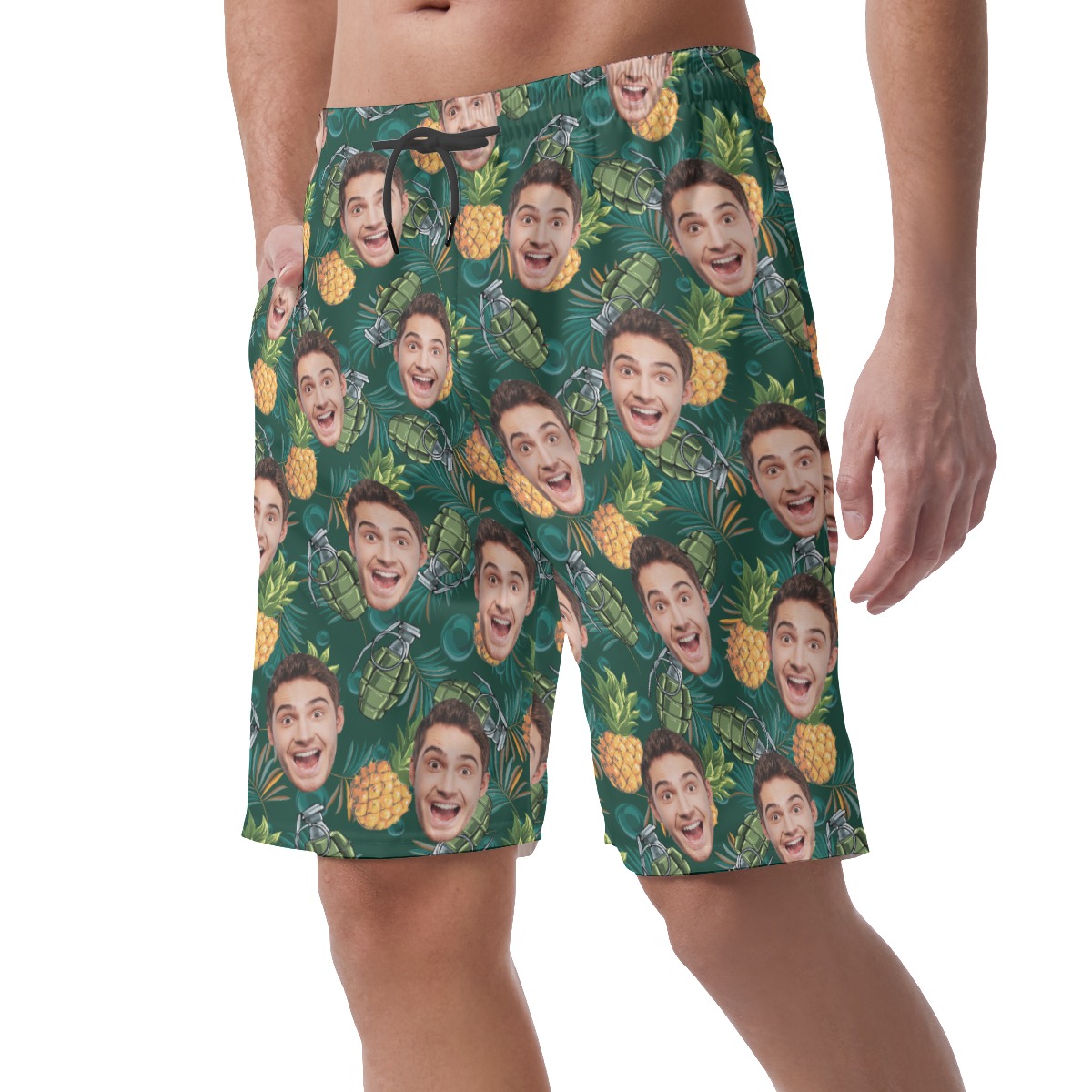 Funny Pineapple Grenade Custom Face Hawaiian Beach Shorts For Men