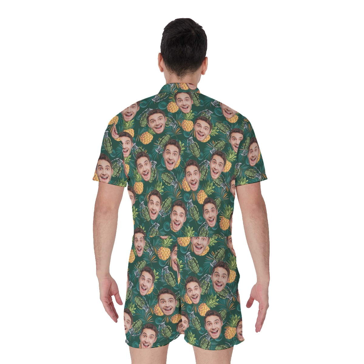 Funny Custom Face Pineapple Grenade Men's Green Hawaiian Romper