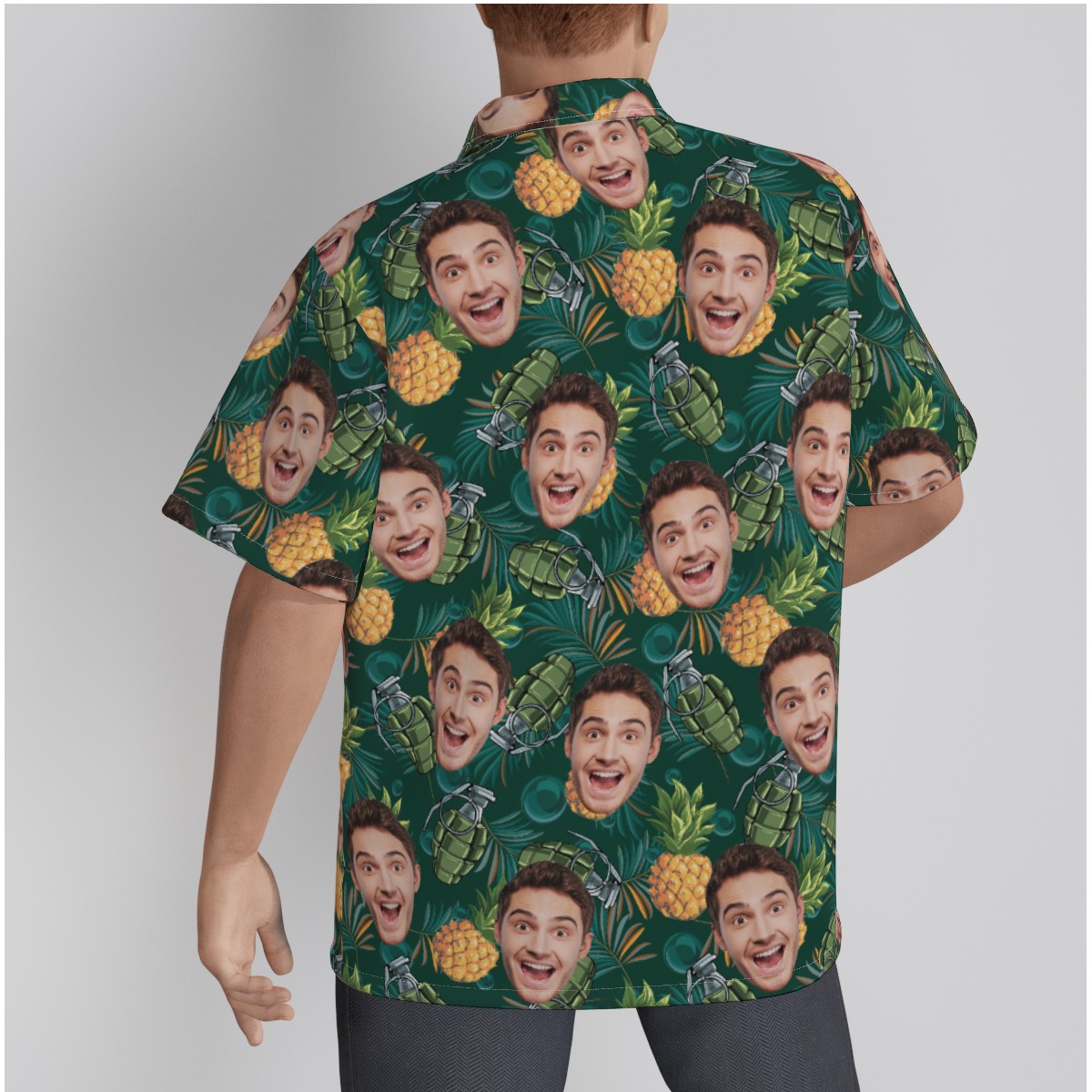Pineapple Grenade Custom Face Green Hawaiian Shirt