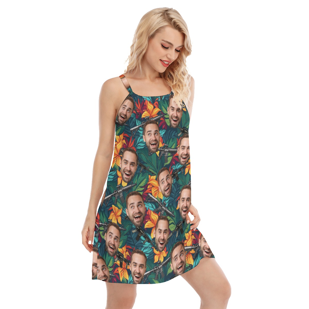 Tropical Tactical Gun Custom Face Aloha Cami Dress For Women