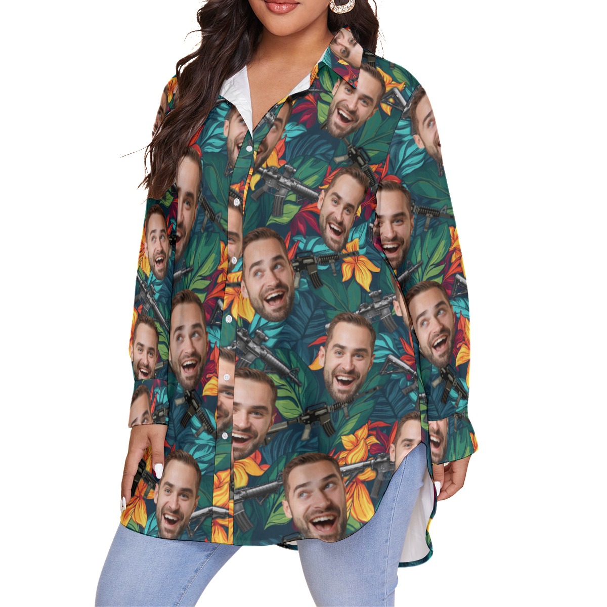 Custom Face Tactical Hawaiian Blouse Shirt For Women