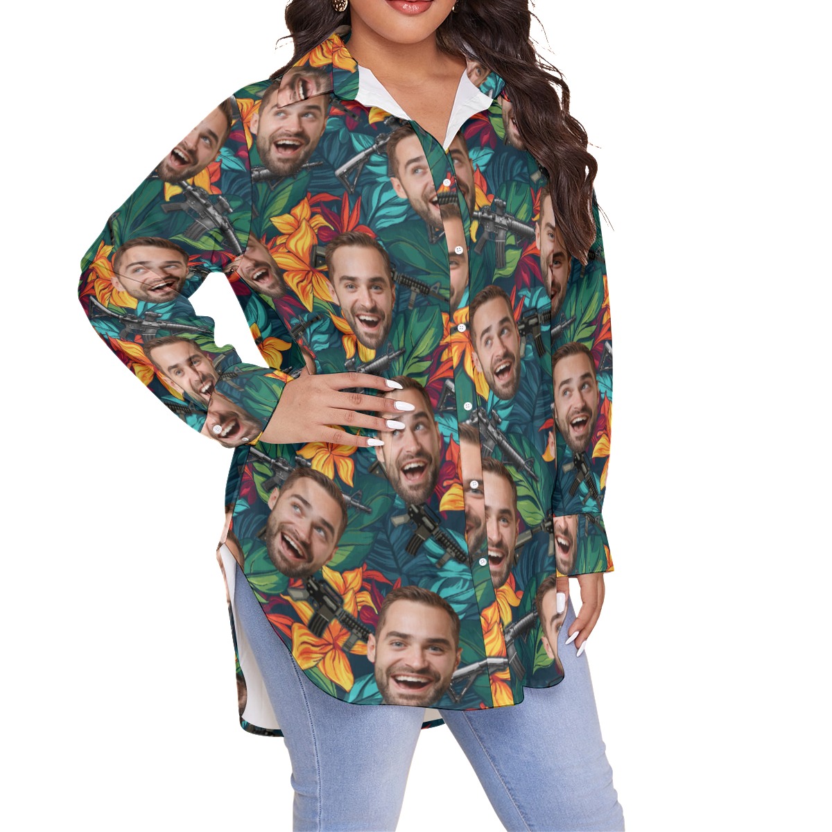 Custom Face Tactical Hawaiian Blouse Shirt For Women