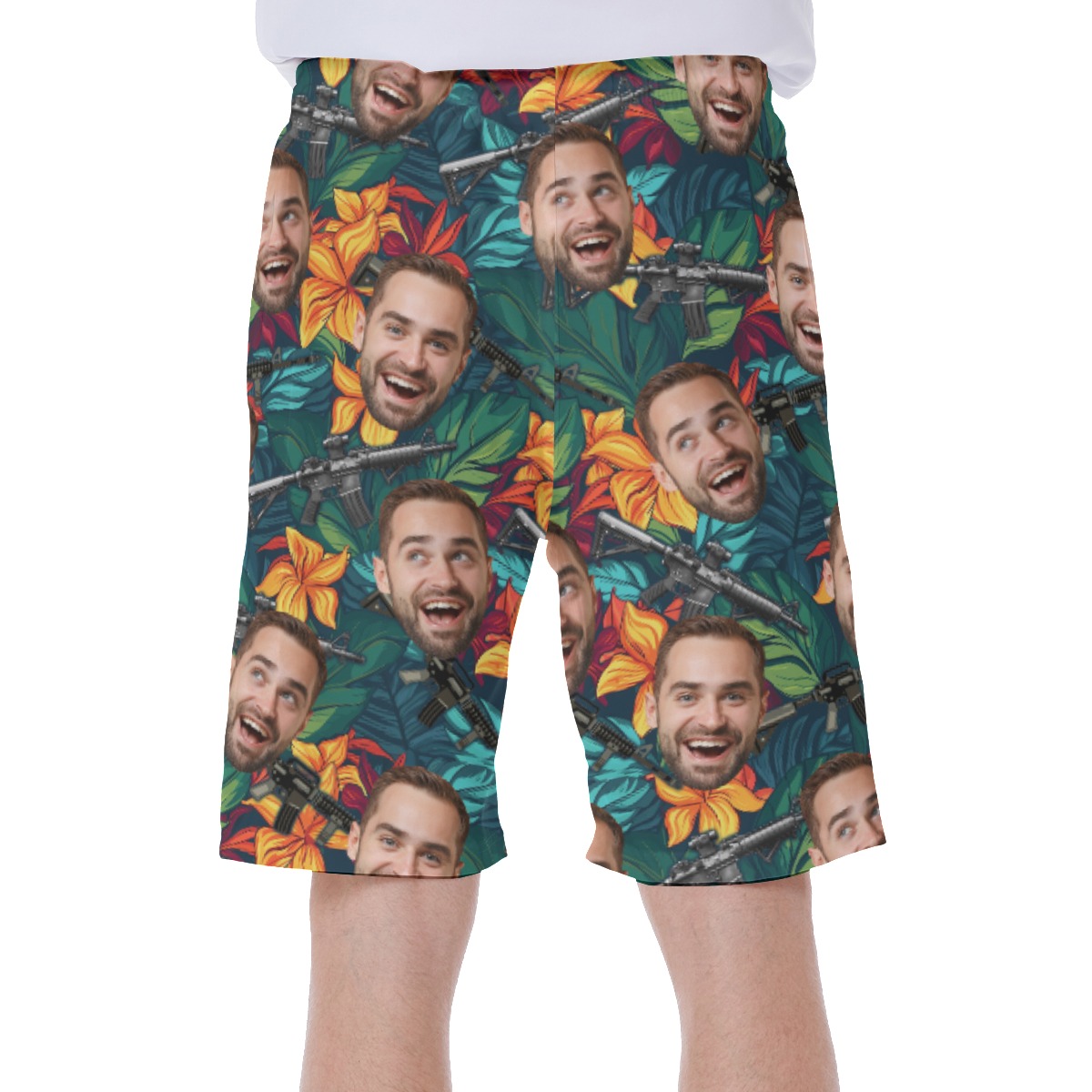 Funny Custom Face Tactical Floral Hawaiian Swimwear For Men