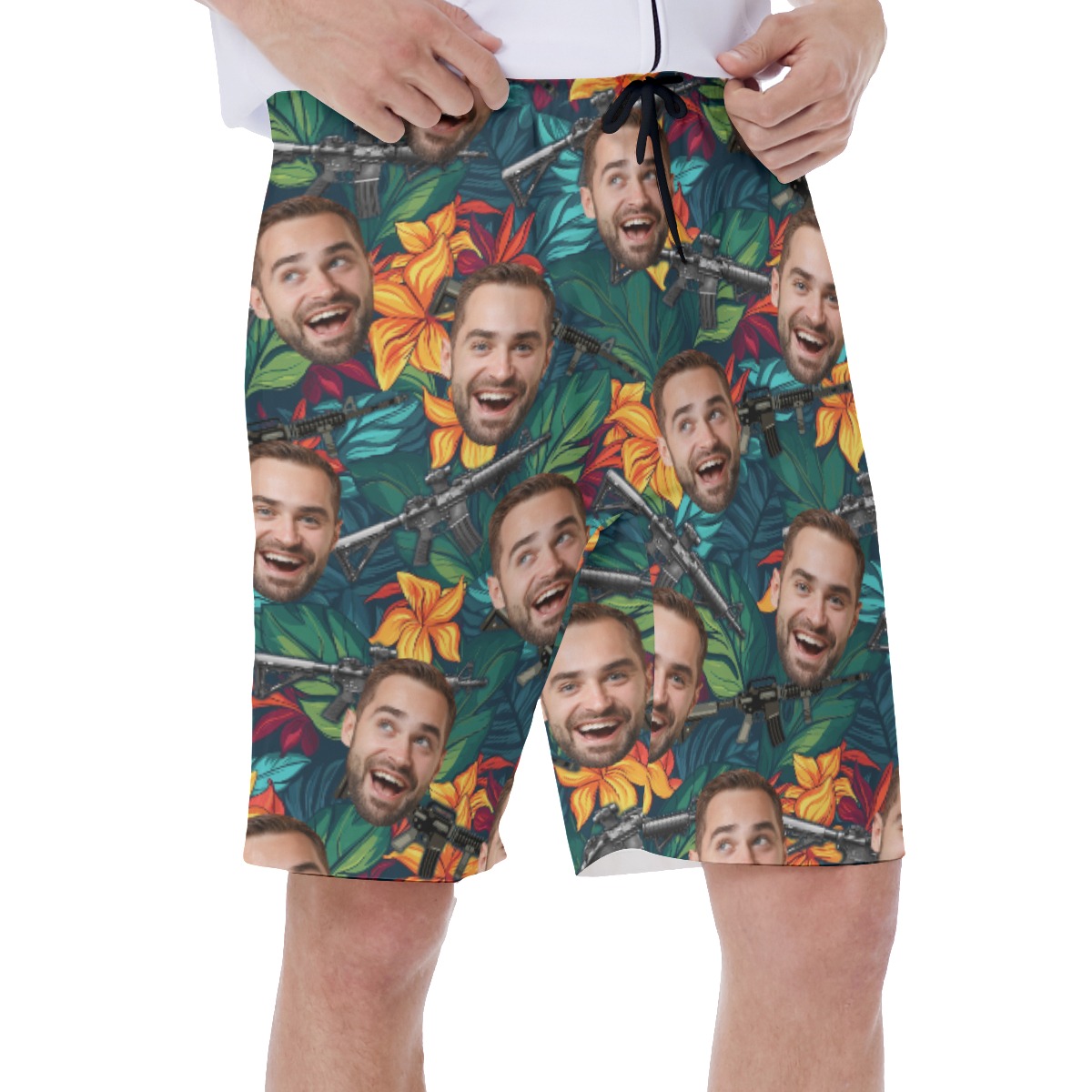 Funny Custom Face Tactical Floral Hawaiian Swimwear For Men