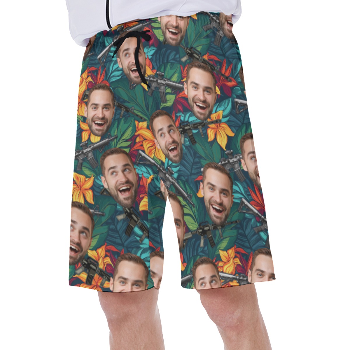 Funny Custom Face Tactical Floral Hawaiian Swimwear For Men