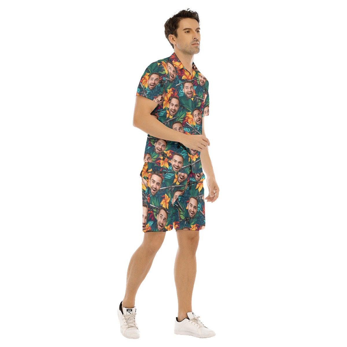 Set Tactical Gun Tropical Hawaiian Shirt And Shorts With Custom Face