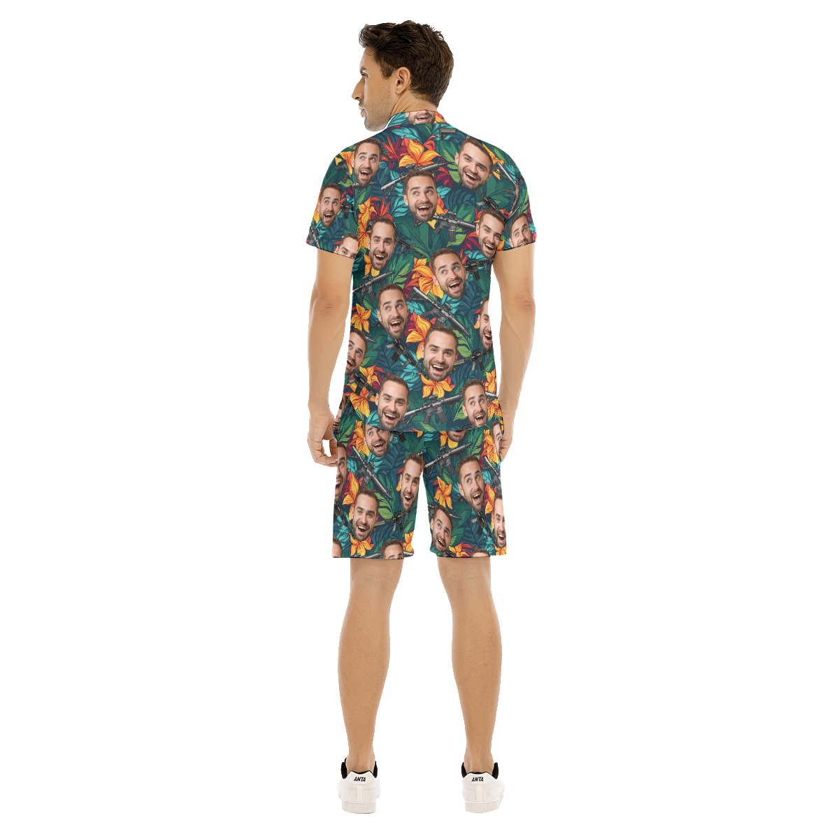 Set Tactical Gun Tropical Hawaiian Shirt And Shorts With Custom Face