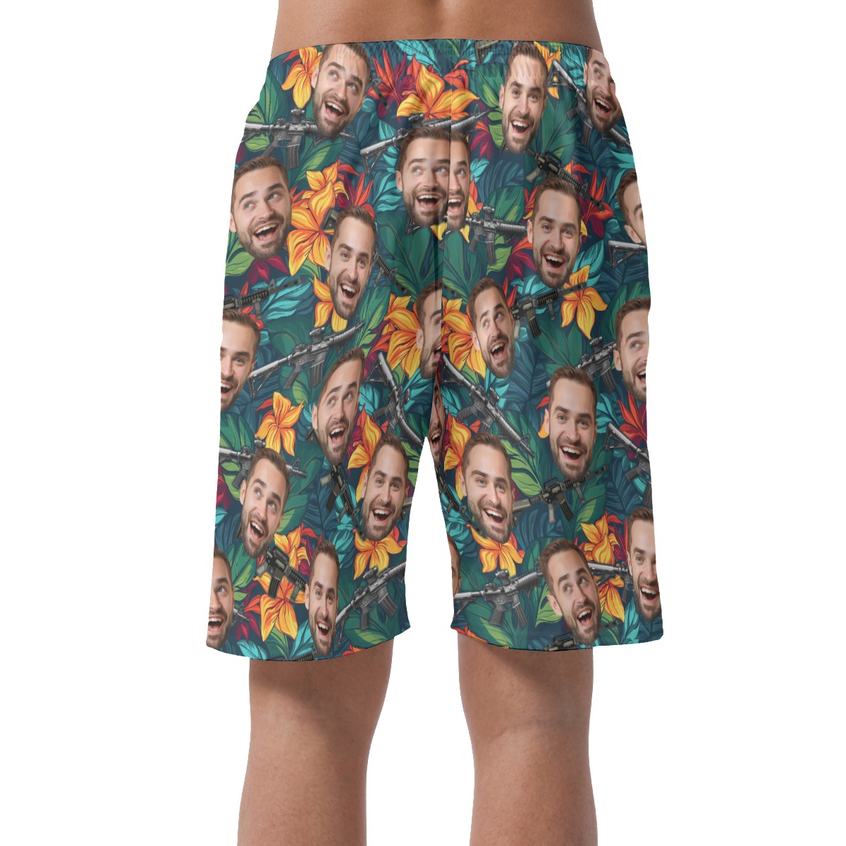 Custom Floral Gun Hawaiian Beach Shorts With Face