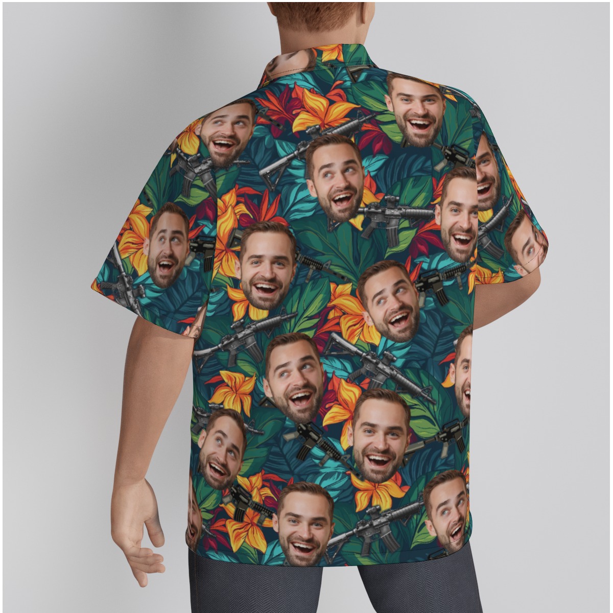 Custom Face Gun Floral Hawaiian Collared Shirt