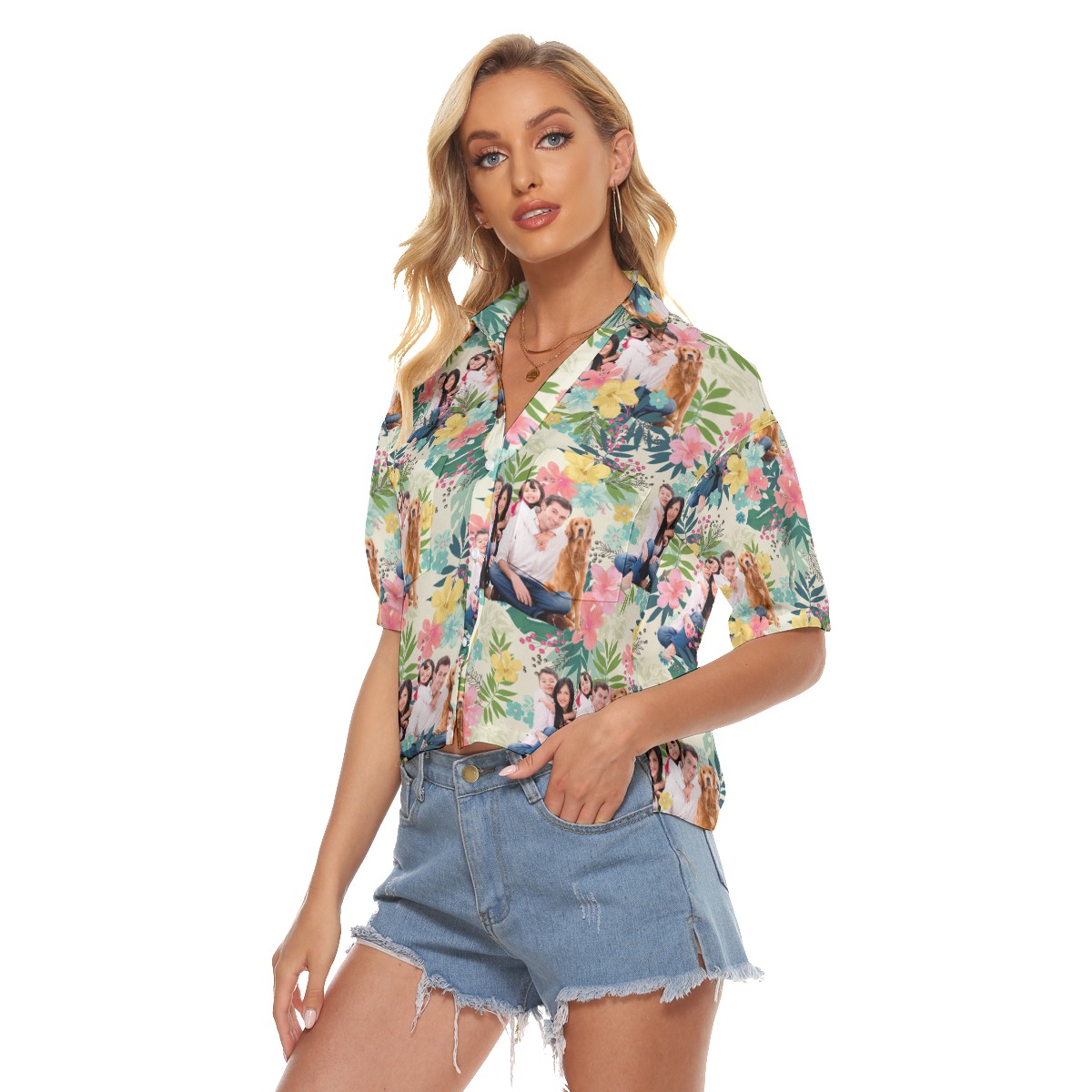 Custom Floral Hawaiian Crop Top Shirt With Family Images