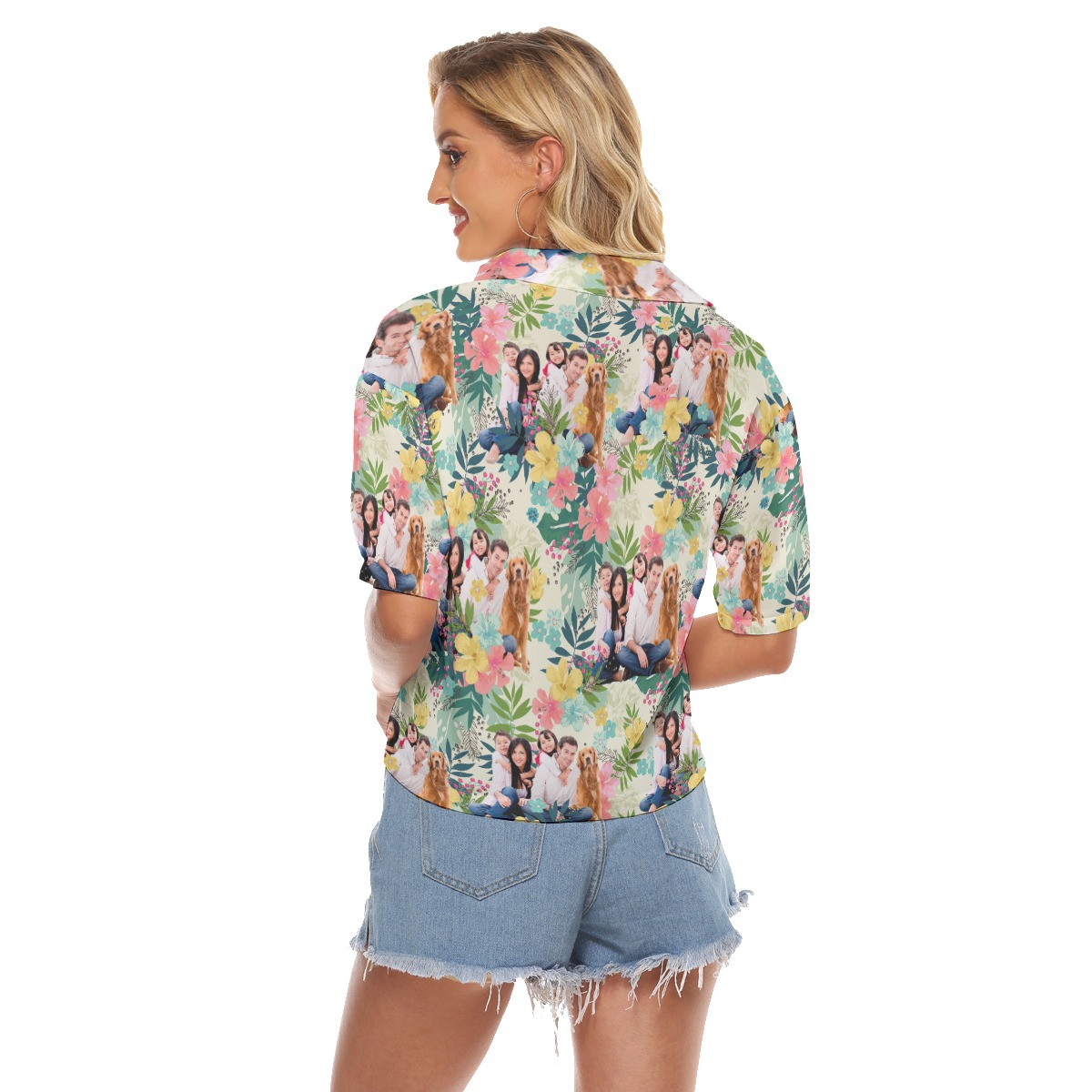 Custom Floral Hawaiian Crop Top Shirt With Family Images