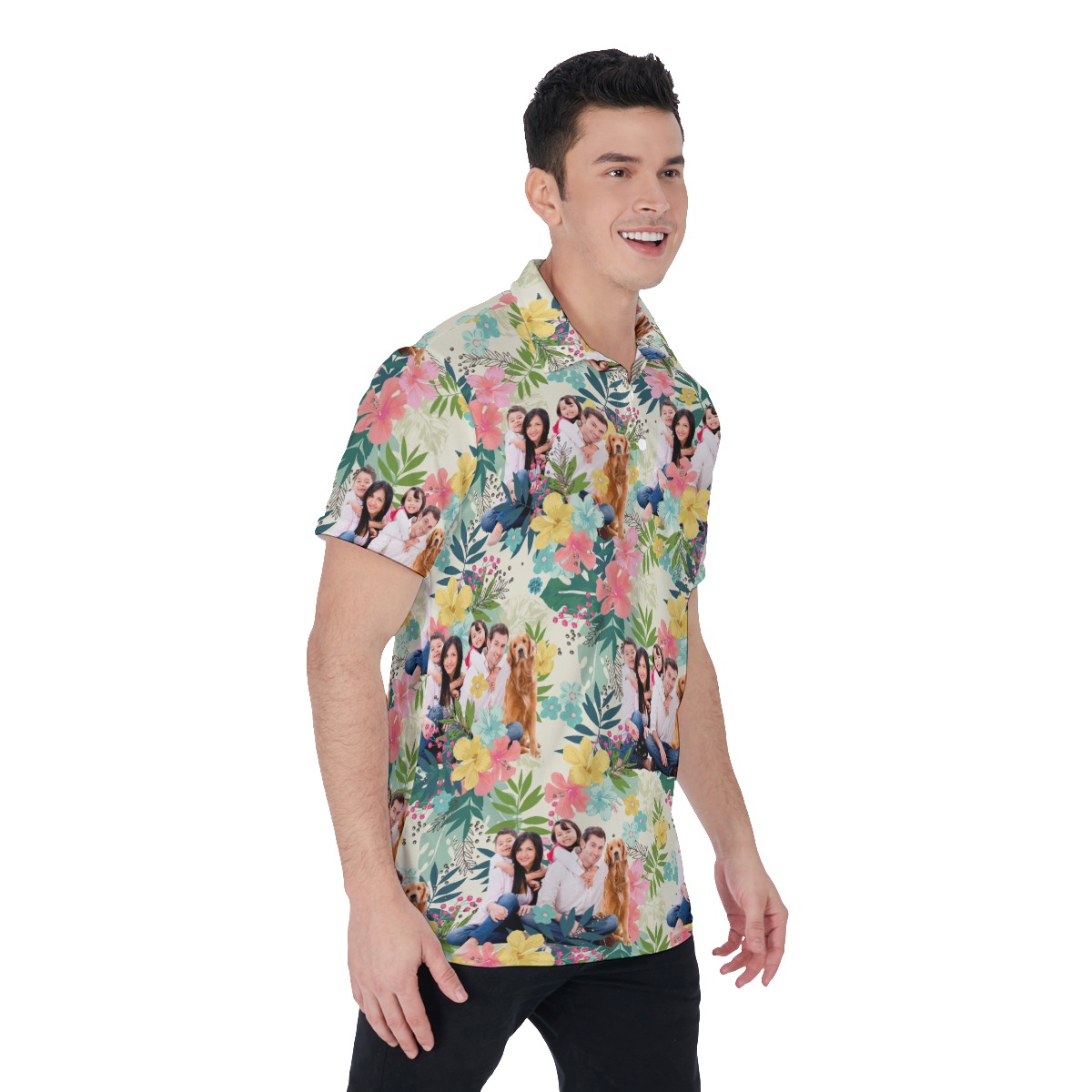 Funny Custom Family Images Floral Hawaiian Men's Polo Shirt