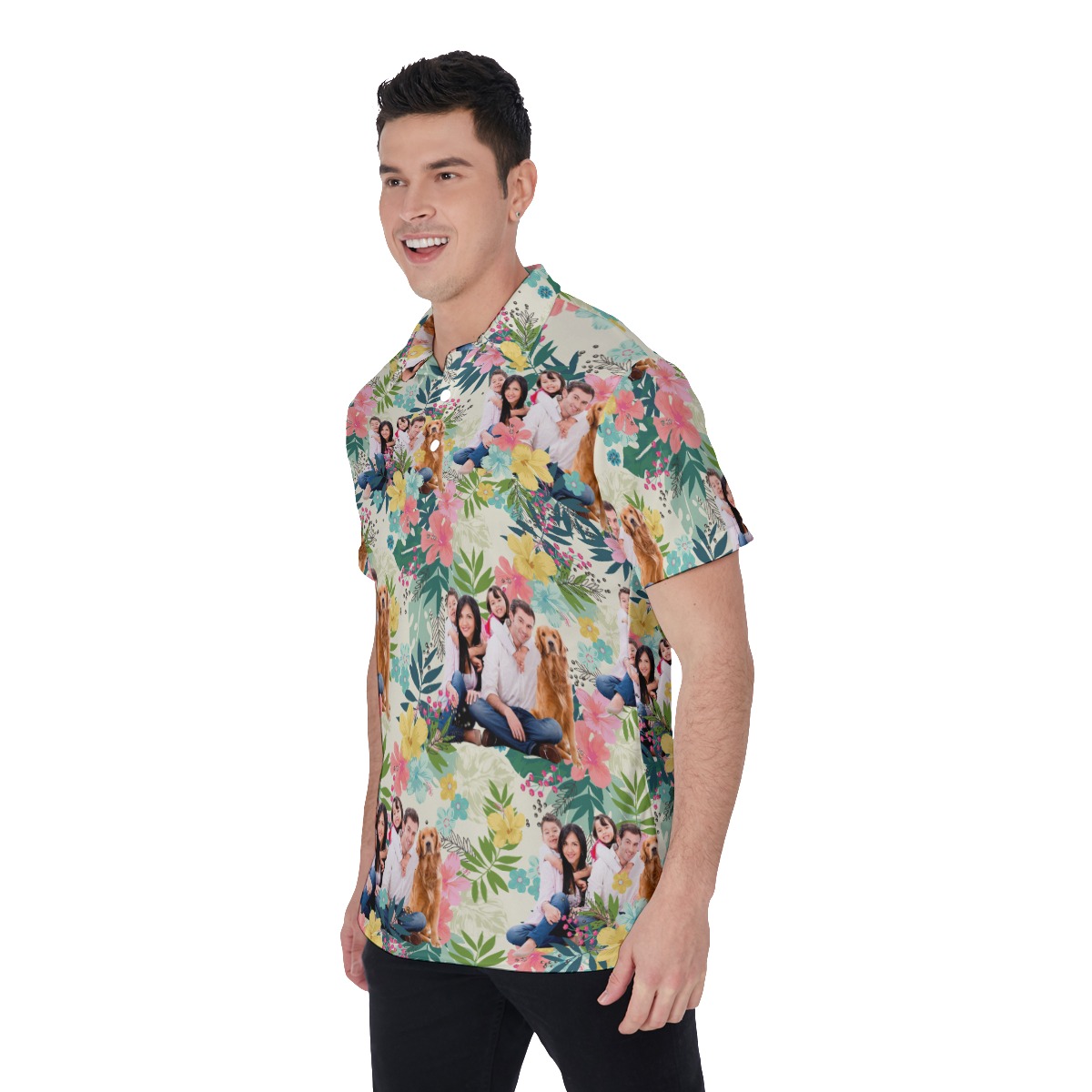 Funny Custom Family Images Floral Hawaiian Men's Polo Shirt